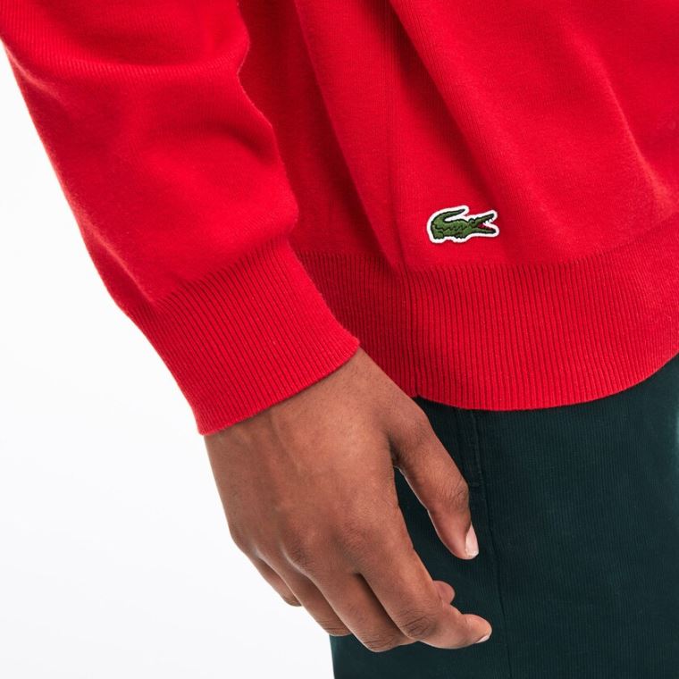 Lacoste Crewneck Signature-Logo Knit Moletom Vermelhas | AygYkg3l