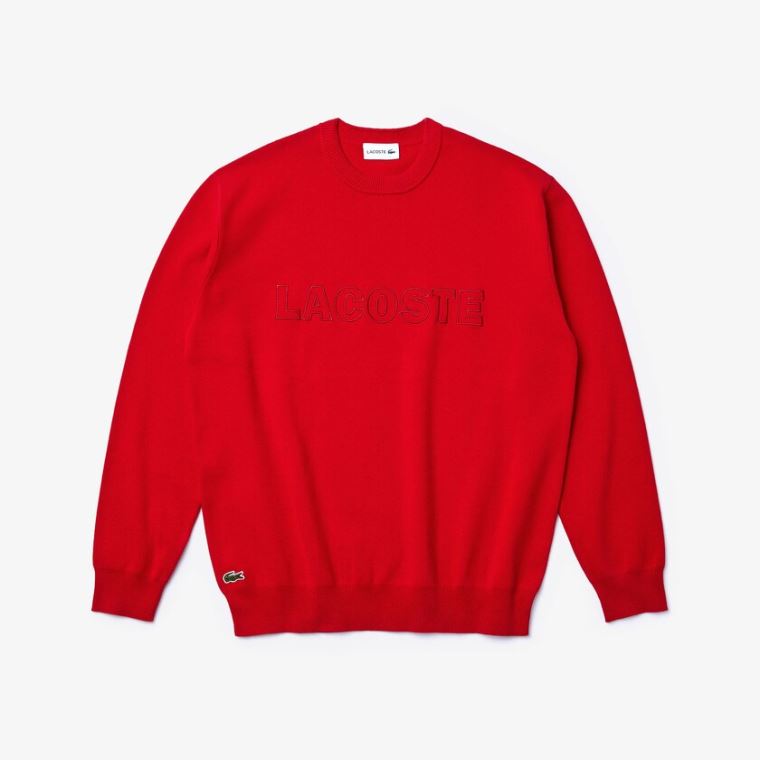 Lacoste Crewneck Signature-Logo Knit Moletom Vermelhas | AygYkg3l