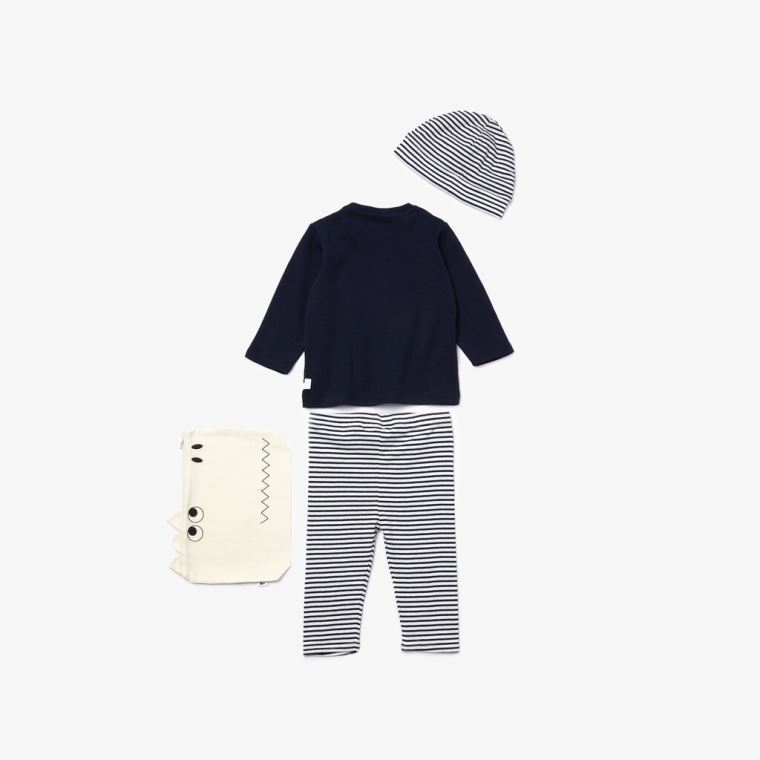 Lacoste Croc Pouch Ribbed Algodão Pajama Set Pretas Branco | Mvlpx51b