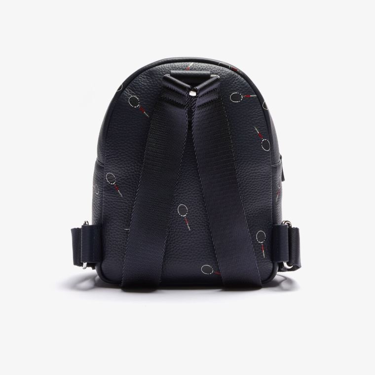 Lacoste Croco Crew Raquet-Print Small Grained Couro Backpack Pretas | RoRTflJz