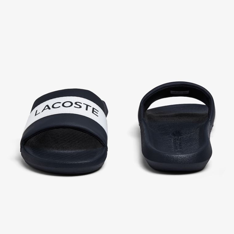 Lacoste Croco Texteis Logo Slides Azul Marinho Branco | TEQEPJZY