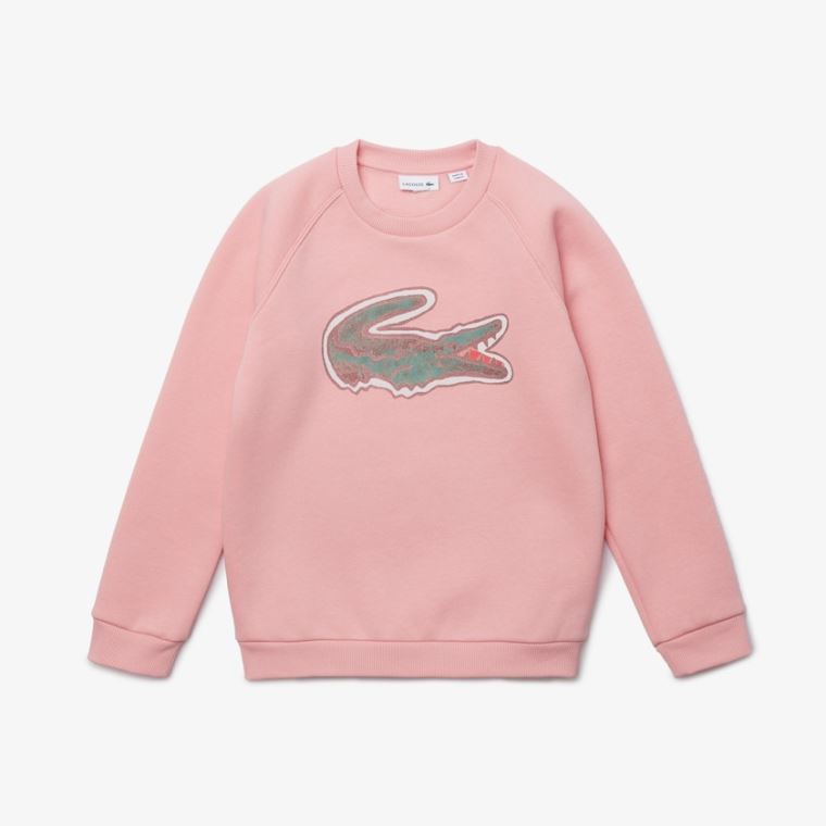 Lacoste Crocodile Graphic Fleece Sweatshirt Rosa | Ki87QLPv