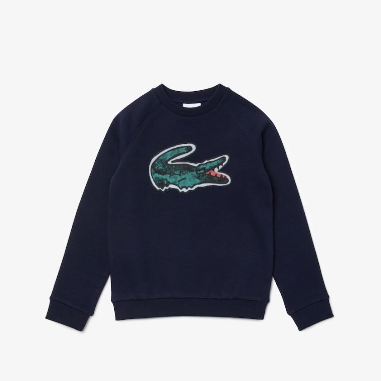 Lacoste Crocodile Graphic Fleece Sweatshirt Azul Marinho Azuis | hP0IGtSD