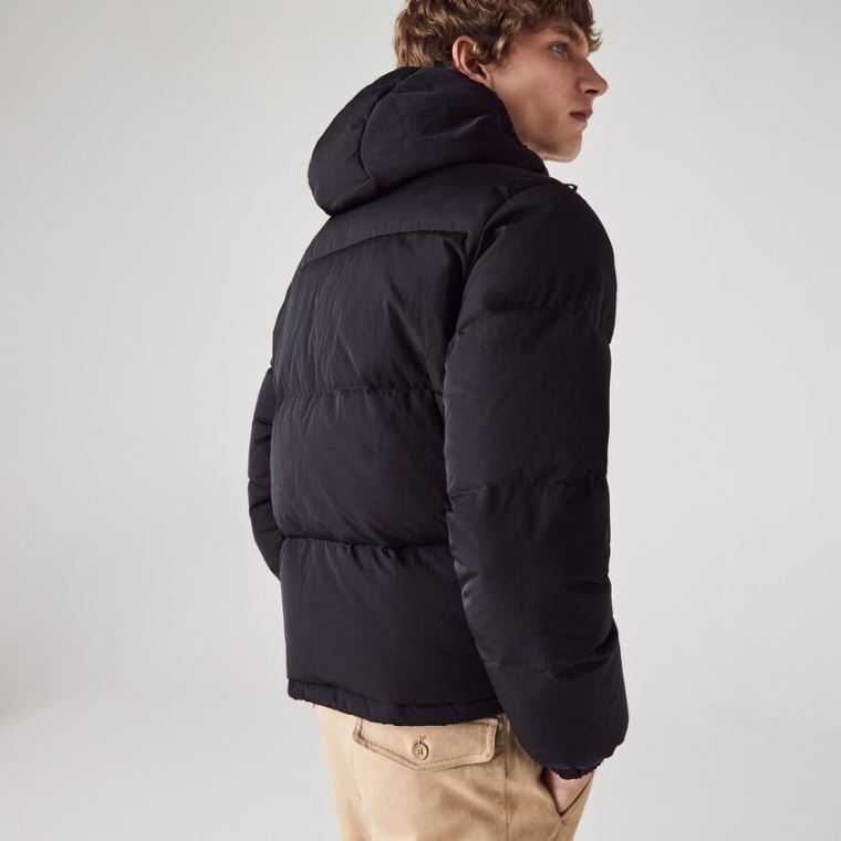 Lacoste Curta Leves Agua-Resistant Puffer Coat Pretas | yrhc9vMJ