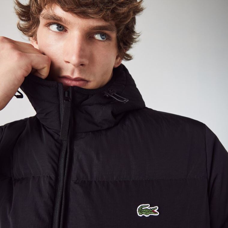 Lacoste Curta Leves Agua-Resistant Puffer Coat Pretas | yrhc9vMJ