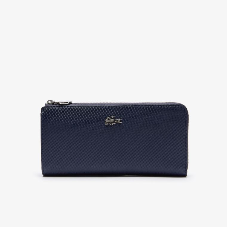 Lacoste Daily Classicos Coated Piqué Lona 10 Card Zip Wallet Azul Marinho | CTEtXPhk