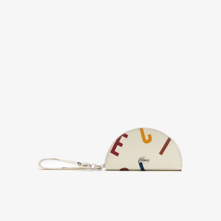 Lacoste Daily Classicos Coated Print Lona Half Moon Clutch Bege | T6HXKpf5