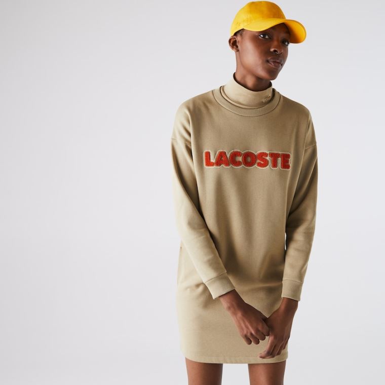 Lacoste Embroidered Accent Fleece Sweatshirt Vestidos Bege | kCQF03Ai