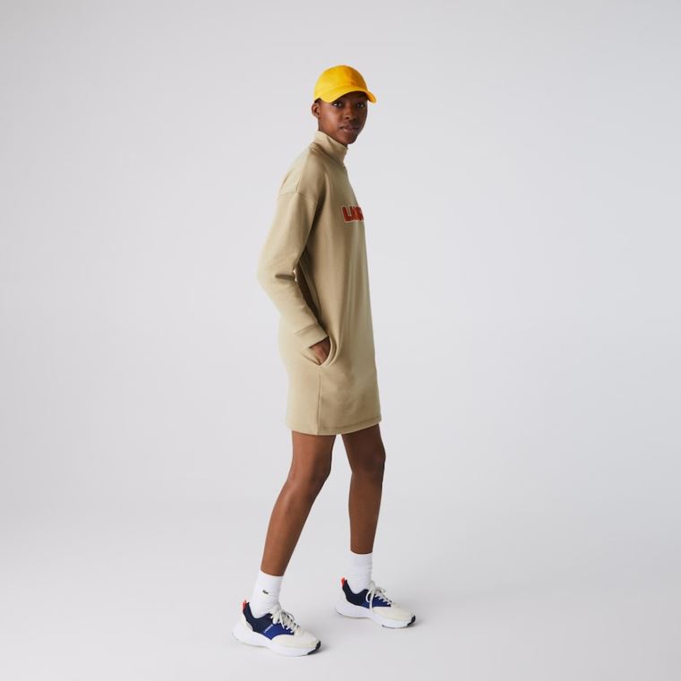 Lacoste Embroidered Accent Fleece Sweatshirt Vestidos Bege | kCQF03Ai