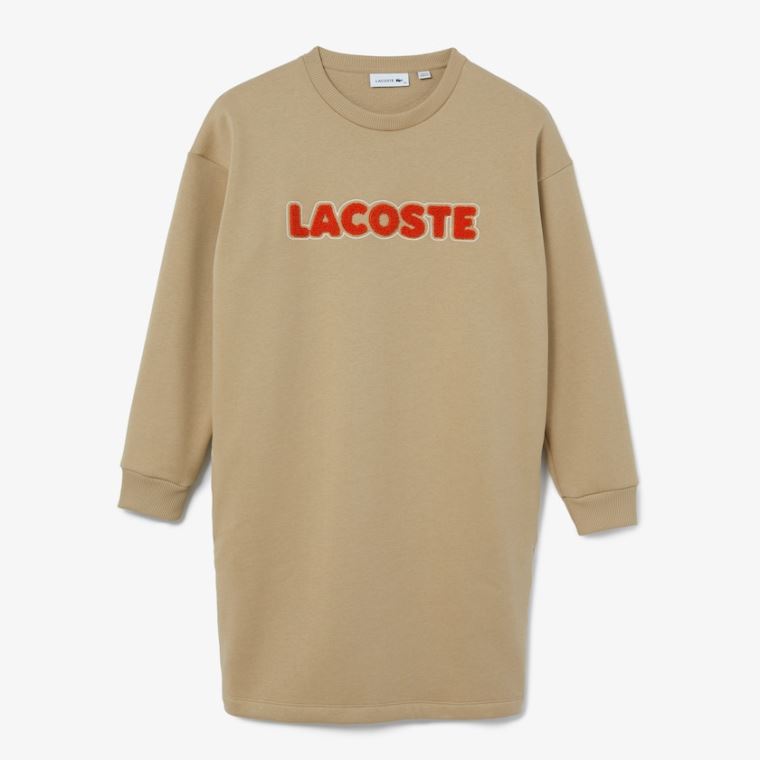 Lacoste Embroidered Accent Fleece Sweatshirt Vestidos Bege | kCQF03Ai