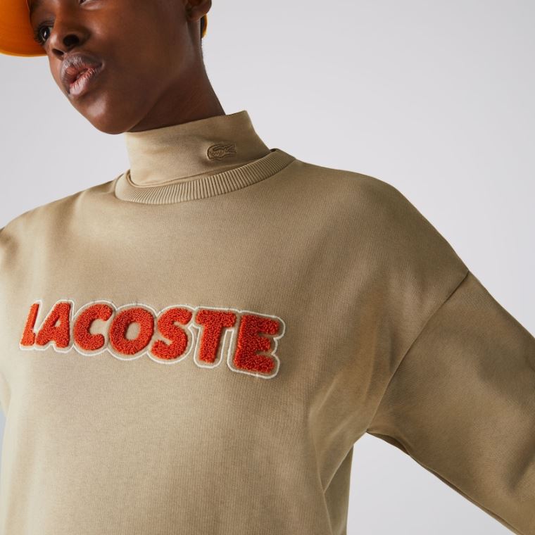 Lacoste Embroidered Accent Fleece Sweatshirt Vestidos Bege | kCQF03Ai