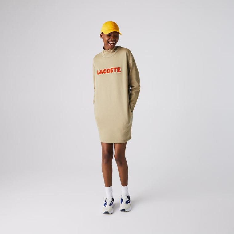 Lacoste Embroidered Accent Fleece Sweatshirt Vestidos Bege | kCQF03Ai