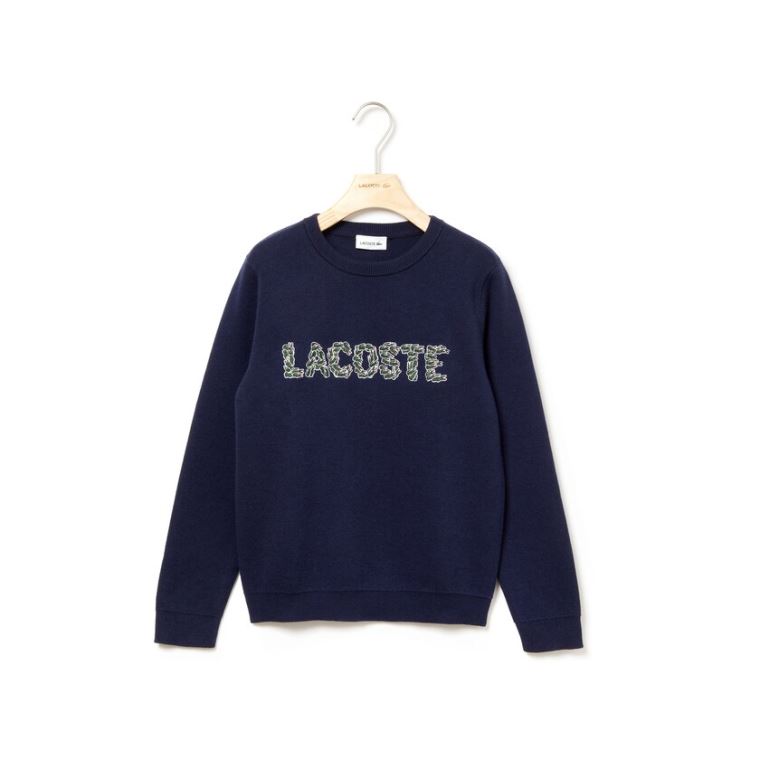 Lacoste Embroidered Croco Magic Wool And Algodão Moletom Azul Marinho Azuis | TW9bOAxb