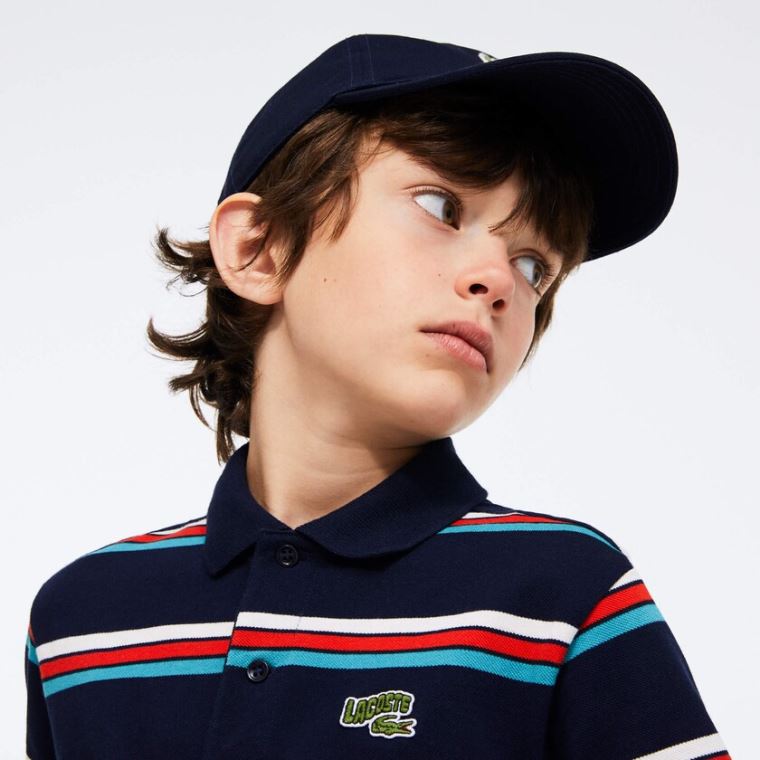 Lacoste Embroidered Logo Striped Polo Azul Marinho Azuis Branco | eyhcGlwW