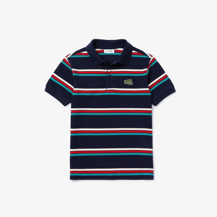 Lacoste Embroidered Logo Striped Polo Azul Marinho Azuis Branco | eyhcGlwW