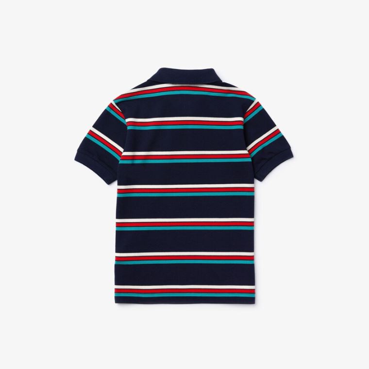 Lacoste Embroidered Logo Striped Polo Azul Marinho Azuis Branco | eyhcGlwW