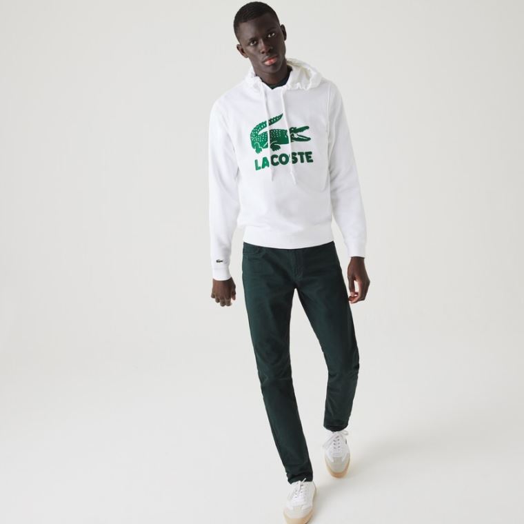 Lacoste Encapuzado Fleece Sweatshirt With Printed Logo Branco | nlqj2EtE