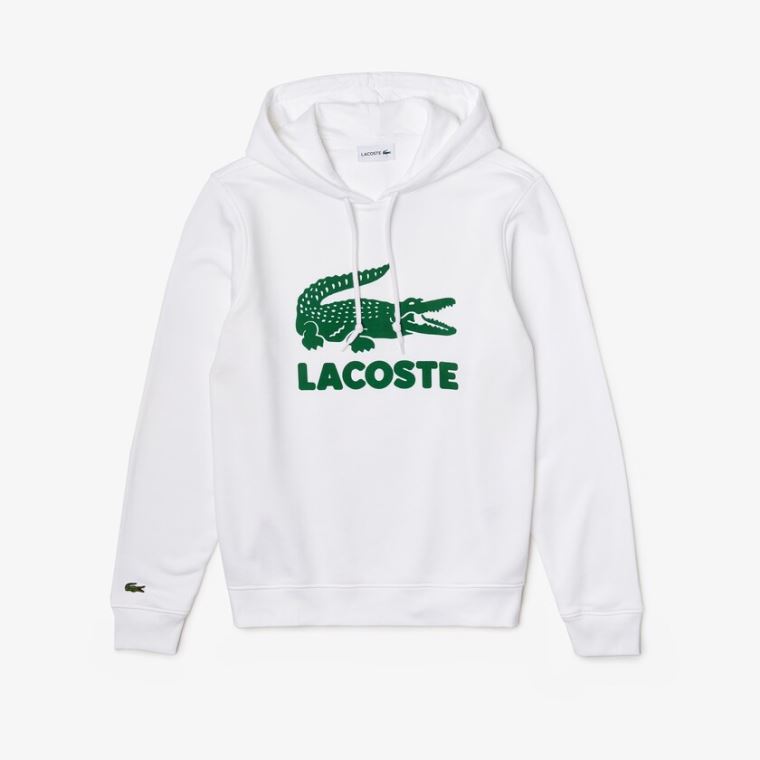 Lacoste Encapuzado Fleece Sweatshirt With Printed Logo Branco | nlqj2EtE