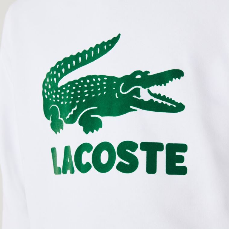 Lacoste Encapuzado Fleece Sweatshirt With Printed Logo Branco | nlqj2EtE