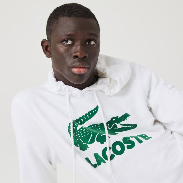 Lacoste Encapuzado Fleece Sweatshirt With Printed Logo Branco | nlqj2EtE