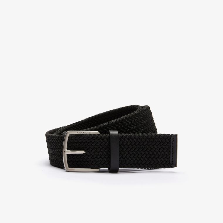 Lacoste Engraved Fivela Stretch Knitted Belt Pretas | 0E3LDxoG