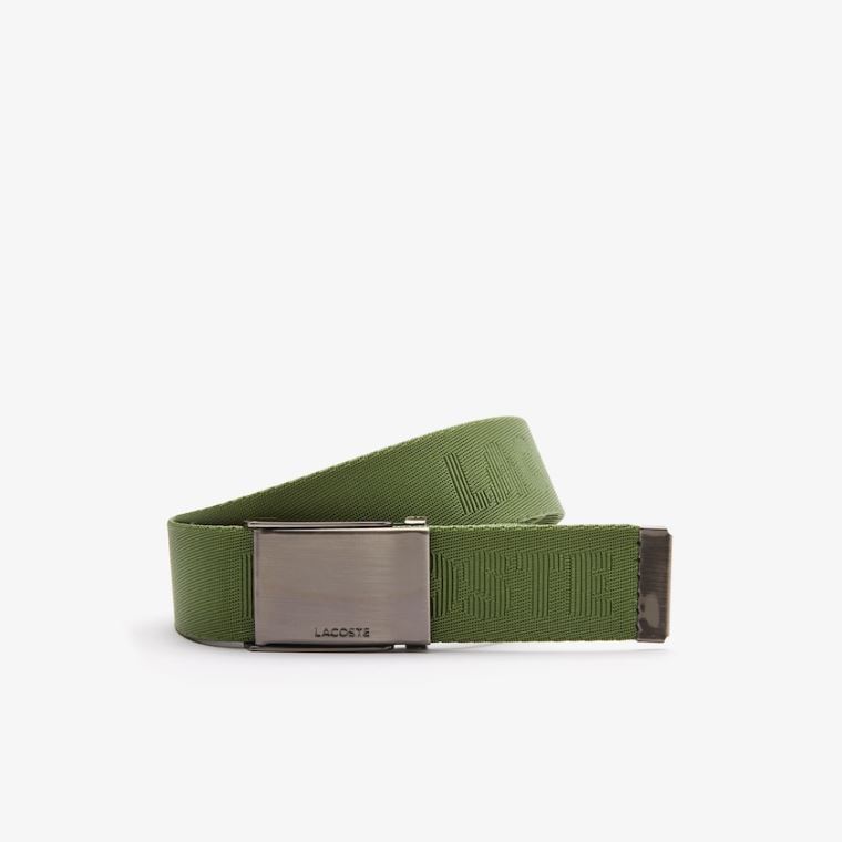 Lacoste Engraved Plate Fivela Woven Belt Verdes | 9ZBKOyKU