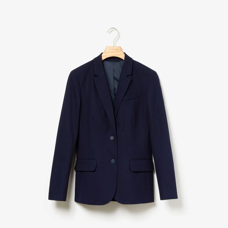 Lacoste Fitted Stretch Algodão Blazer Azul Marinho Azuis | StrEME4c