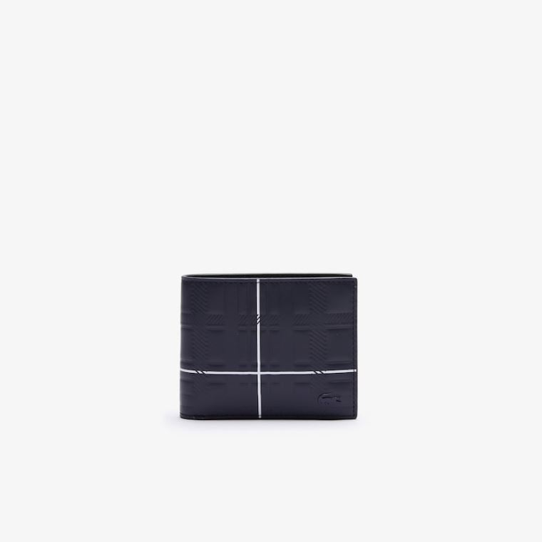 Lacoste Fitzgerald Check-Effect Textured Couro Wallet Azul Marinho Azuis Branco | qNOTugBq