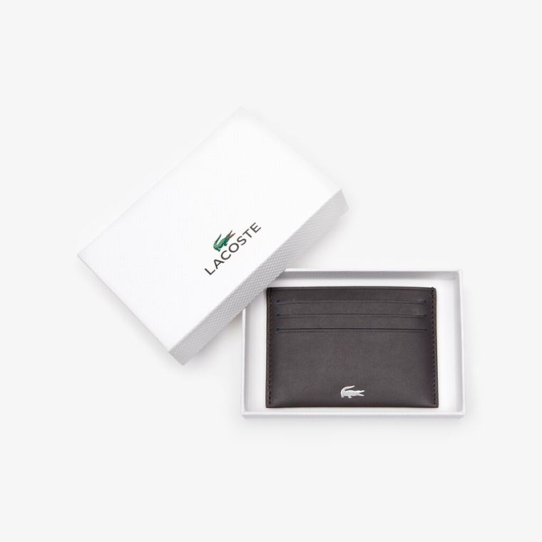 Lacoste Fitzgerald credit card holder in leather Marrom Escuro | w4NsndiG