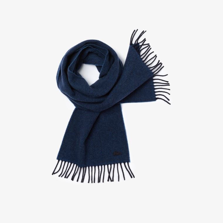 Lacoste Fringed Rectangular Wool Scarf Azul Marinho Azuis Azuis | j4Wy6wHJ