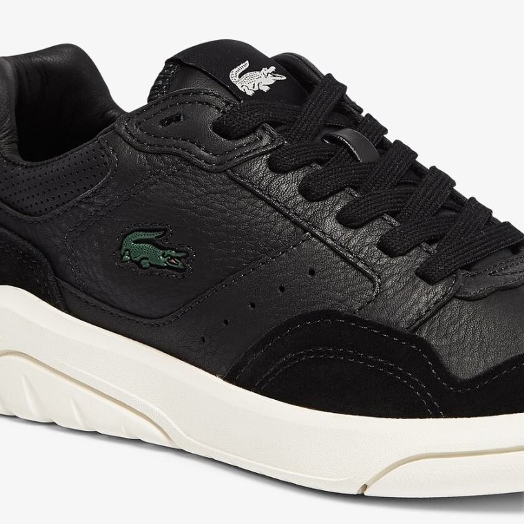 Lacoste Game Advance Luxe Couro and Camurça Sneakers Pretas Cinzentas | KrHFA397