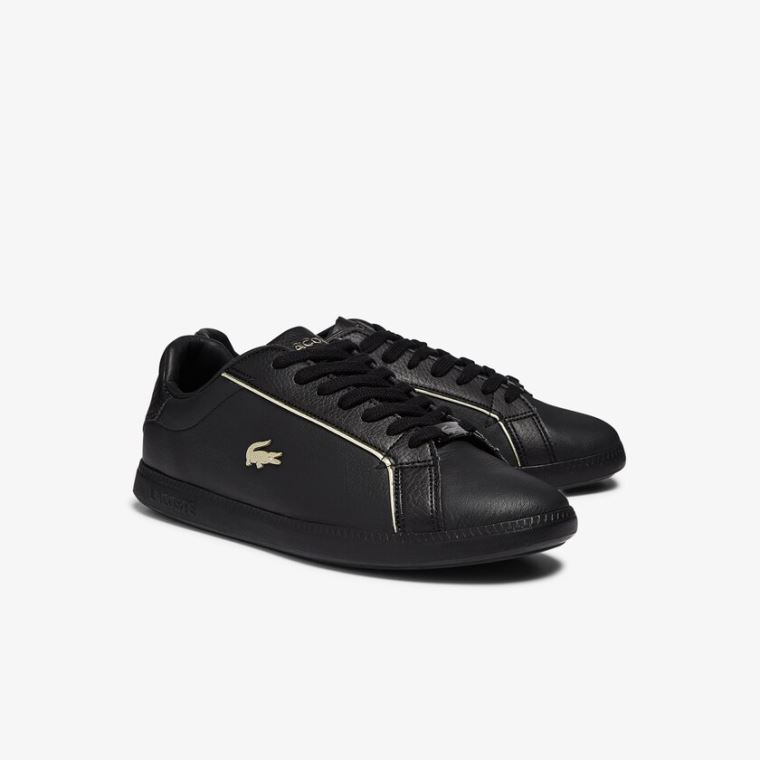 Lacoste Graduate Couro Metallic Detailing Sneakers Pretas | BF1gLIa6