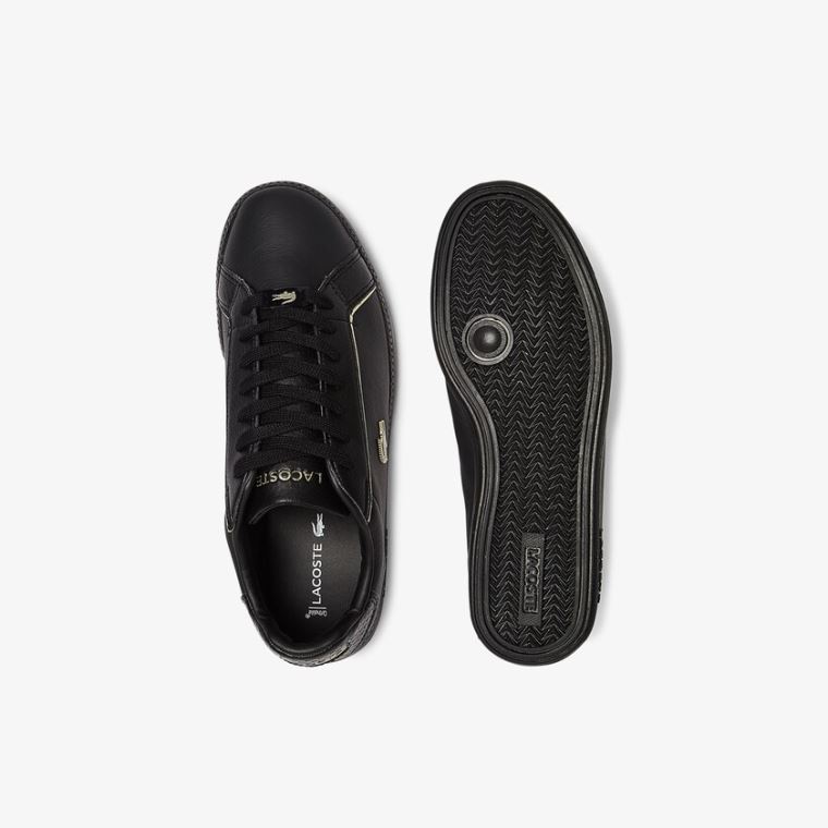 Lacoste Graduate Couro Metallic Detailing Sneakers Pretas | BF1gLIa6