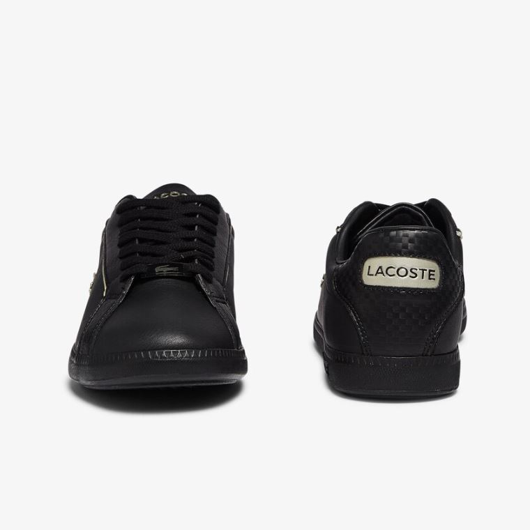 Lacoste Graduate Couro Metallic Detailing Sneakers Pretas | BF1gLIa6