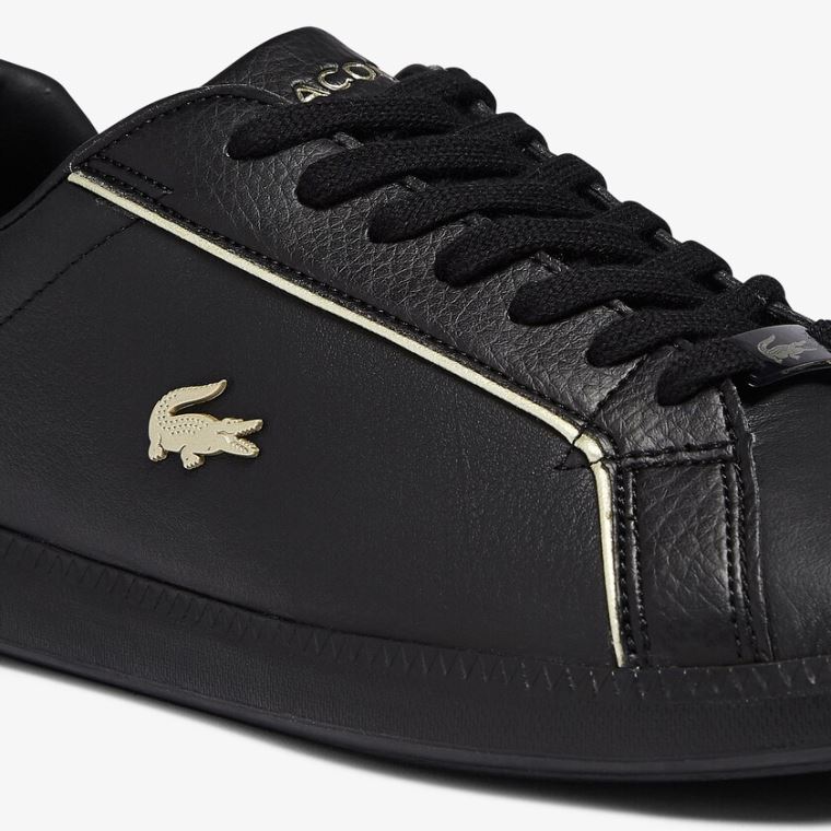 Lacoste Graduate Couro Metallic Detailing Sneakers Pretas | BF1gLIa6