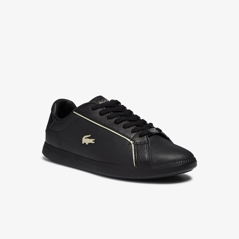 Lacoste Graduate Couro Metallic Detailing Sneakers Pretas | BF1gLIa6