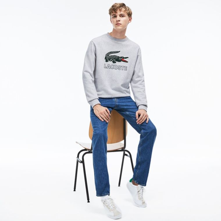 Lacoste Graphic Croc Sweatshirt Cinzentas | lypaKTfK