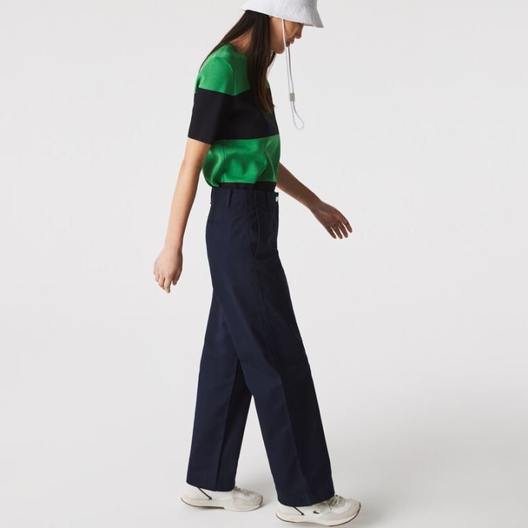 Lacoste High-Waisted Flared Algodão Pants Azul Marinho Azuis | Oc2JSn4H