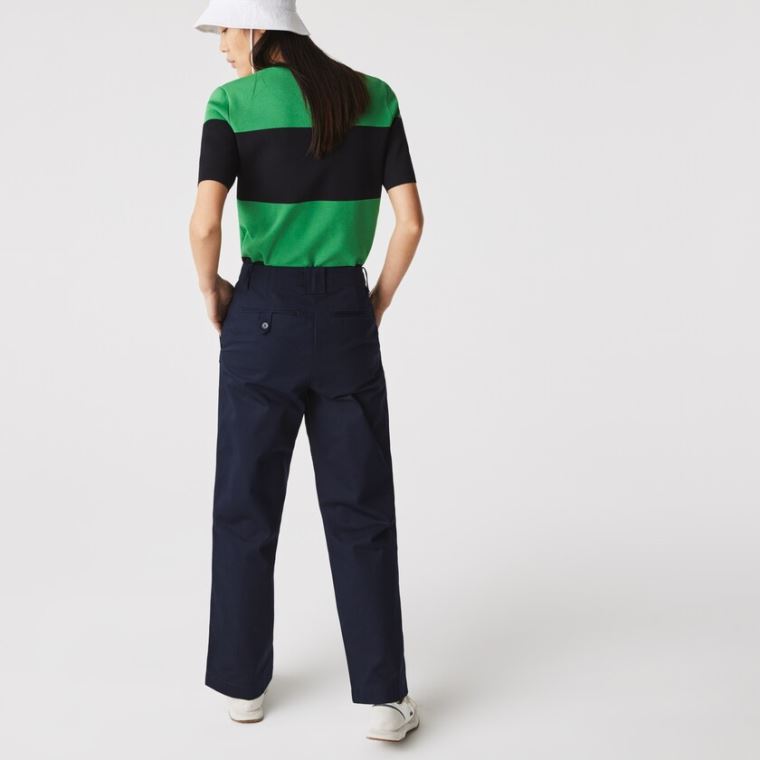 Lacoste High-Waisted Flared Algodão Pants Azul Marinho Azuis | Oc2JSn4H