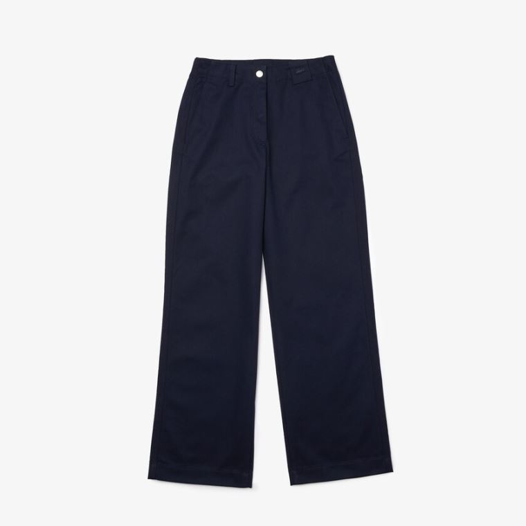 Lacoste High-Waisted Flared Algodão Pants Azul Marinho Azuis | Oc2JSn4H