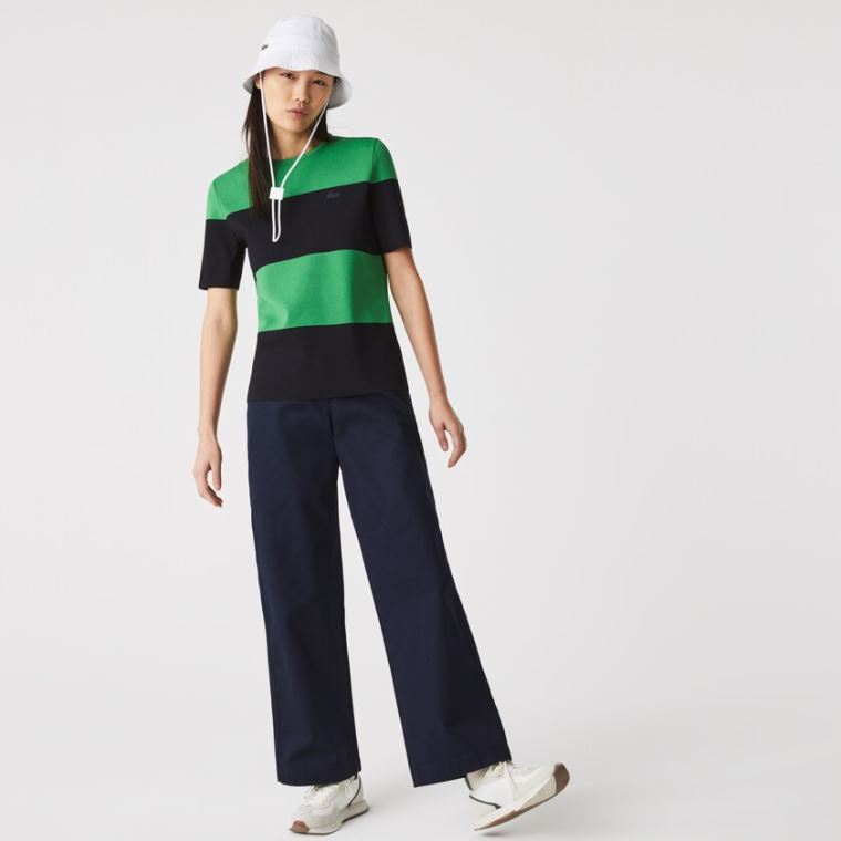 Lacoste High-Waisted Flared Algodão Pants Azul Marinho Azuis | Oc2JSn4H