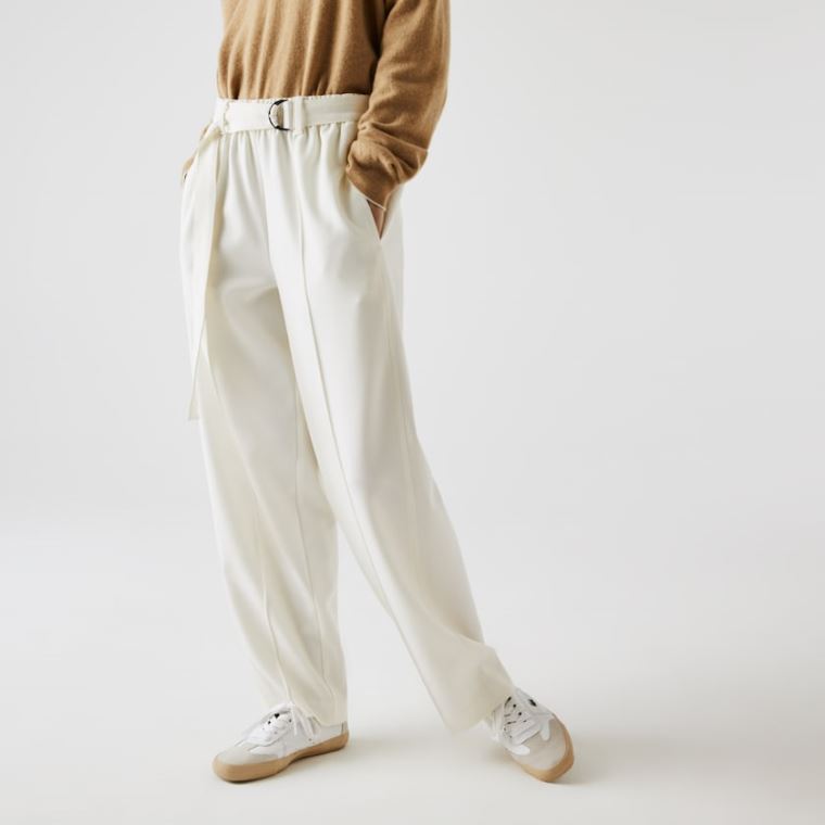 Lacoste High-Waisted Flared Wool Blend Pants Branco | HjGTLvtd