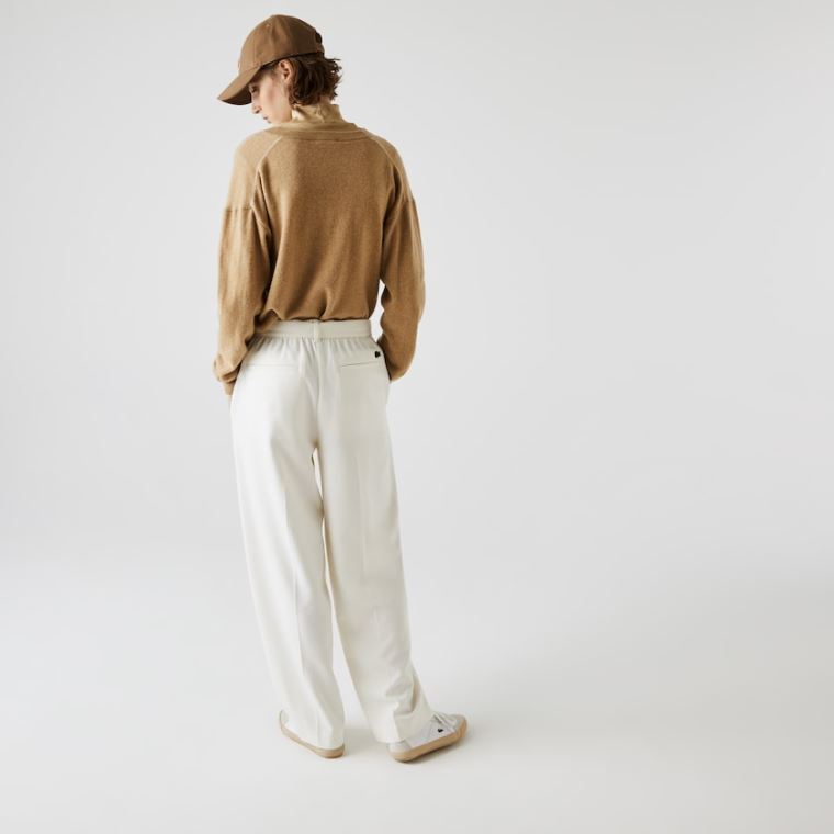 Lacoste High-Waisted Flared Wool Blend Pants Branco | HjGTLvtd