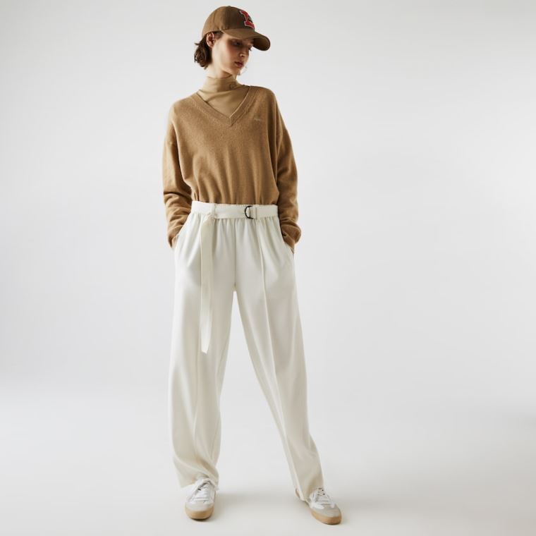 Lacoste High-Waisted Flared Wool Blend Pants Branco | HjGTLvtd