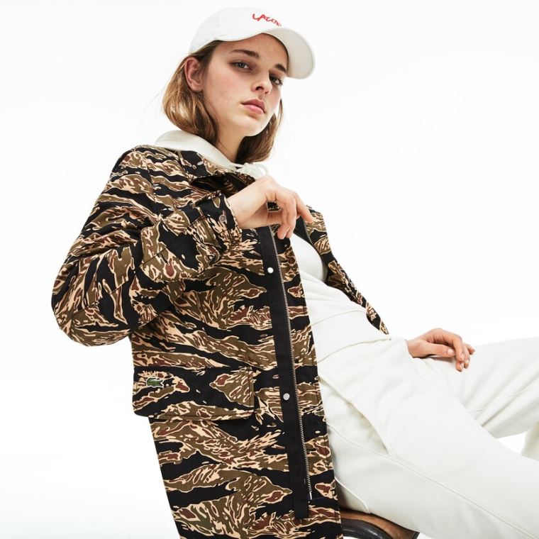 Lacoste LIVE Camouflage Parka Pretas Branco | hZzCYaAS