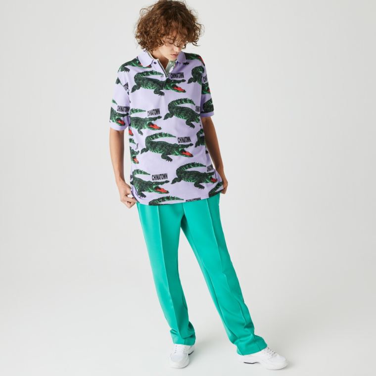 Lacoste LIVE Chinatown Market Collaboration Loose Fit Polo Shirt Branco Vermelhas | hVrDZkyE