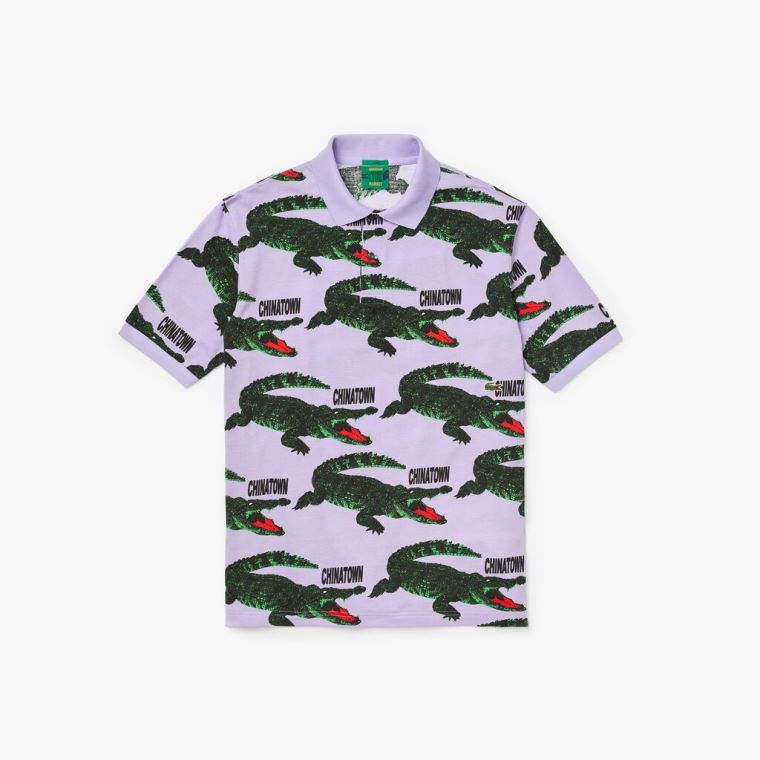 Lacoste LIVE Chinatown Market Collaboration Loose Fit Polo Shirt Branco Vermelhas | hVrDZkyE