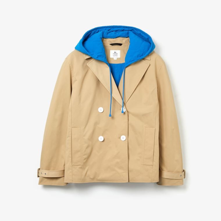 Lacoste LIVE Contrast Hood 2-in-1 Trench Coat Bege Azuis | SLfgWY6x