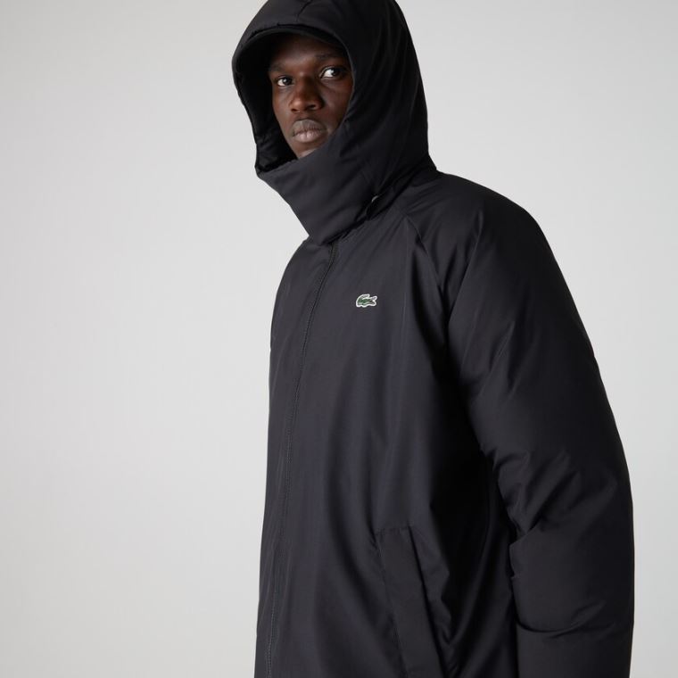 Lacoste LIVE Encapuzado Agua-Repellent Oversized Coat Pretas | O4QrLylv