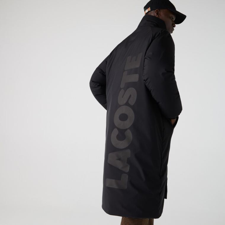 Lacoste LIVE Encapuzado Agua-Repellent Oversized Coat Pretas | O4QrLylv